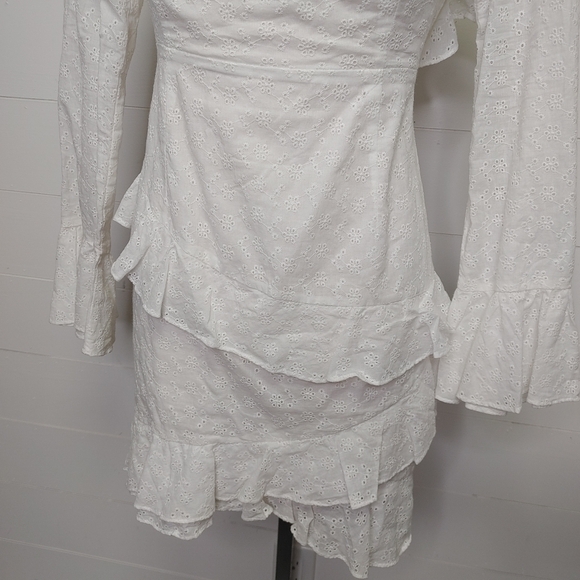 Sabo Luxe White Eyelet Ruffle Mini Dress Size 8 - Picture 5 of 14